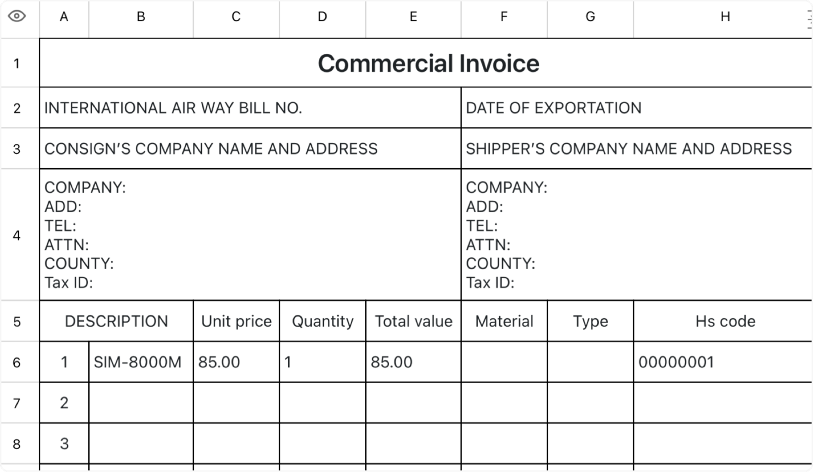 Commercial invoice 2